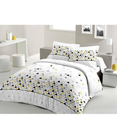 LOVELY HOME Parure de couette 100% coton Triago  Jaune  200x200 cm