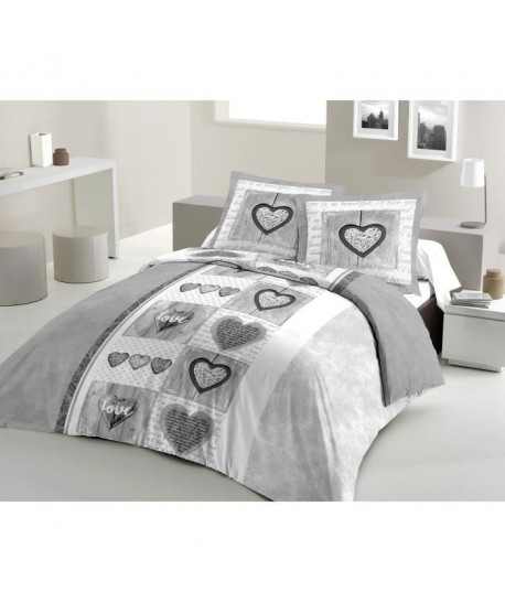 LOVELY HOME Parure de couette 100% coton Sweet Heart  Gris  200x200 cm