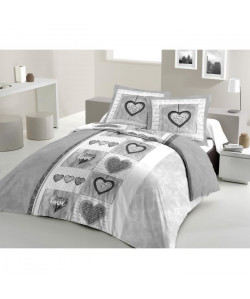 LOVELY HOME Parure de couette 100% coton Sweet Heart  Gris  240x260 cm