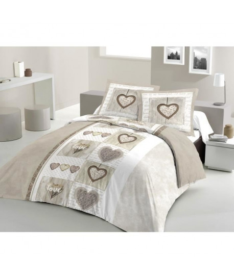 LOVELY HOME Parure de couette 100% coton Sweet Heart  Beige  200x200 cm