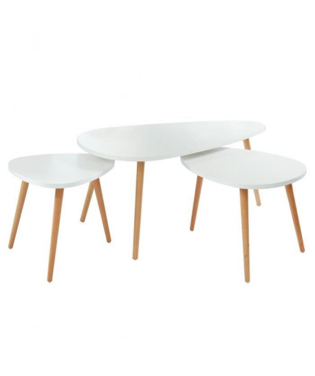 PIPPA 3 tables gigognes scandinave  Blanc mat  L 100 x l 60 cm / L 60 x l 45 cm et L 45 x l 45 cm