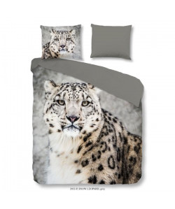 GOOD MORNING Parure de couette SNOW LEOPARD 100% coton  1 housse de couette 200x200 cm et 2 taies d\'oreiller 60x70 cm  Gris