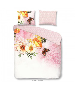 GOOD MORNING Parure de couette FLY AWAY 100% coton  1 housse de couette 200x200 cm et 2 taies d\'oreiller 60x70 cm  Rose