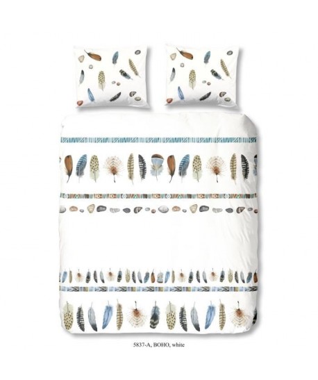 GOOD MORNING Parure de couette BOHO 100% coton  1 housse de couette 200x200 cm et 2 taies d\'oreiller 60x70 cm  Blanc