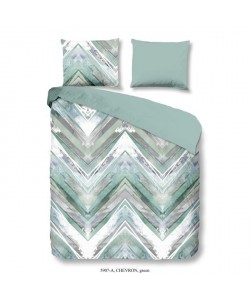 GOOD MORNING Parure de couette CHEVRON 100% coton  1 housse de couette 200x200 cm et 2 taies d\'oreiller 60x70 cm  Vert