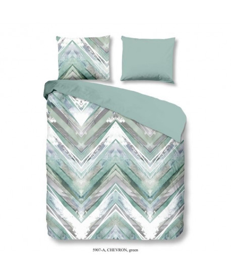 GOOD MORNING Parure de couette CHEVRON 100% coton  1 housse de couette 200x200 cm et 2 taies d\'oreiller 60x70 cm  Vert