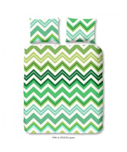 GOOD MORNING Parure de couette ZIGZAG 100% coton  1 housse de couette 200x200 cm et 2 taies d\'oreiller 60x70 cm  Vert