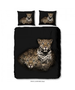 GOOD MORNING Parure de couette LEOPARD 100% coton  1 housse de couette 200x200 cm et 2 taies d\'oreiller 60x70 cm  Noir