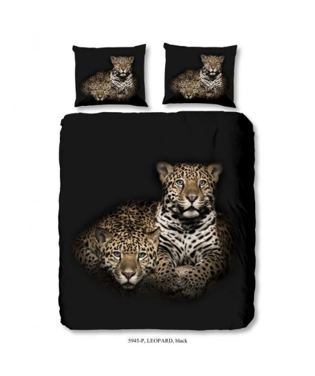 GOOD MORNING Parure de couette LEOPARD 100% coton  1 housse de couette 200x200 cm et 2 taies d\'oreiller 60x70 cm  Noir