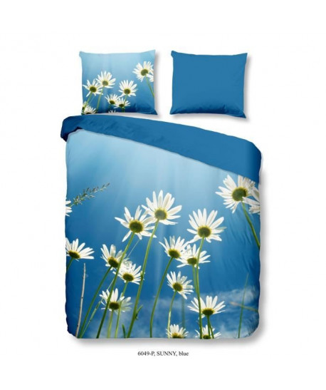 GOOD MORNING Parure de couette SUNNY 100% coton  1 housse de couette 200x200 cm et 2 taies d\'oreiller 60x70 cm  Bleu