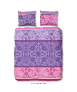 DESCANSO Parure de couette CYNTHIA 100% satin de coton  1 Housse de couette 200x200 cm  2 Taies d\'Oreillers 60x70 cm  Violet