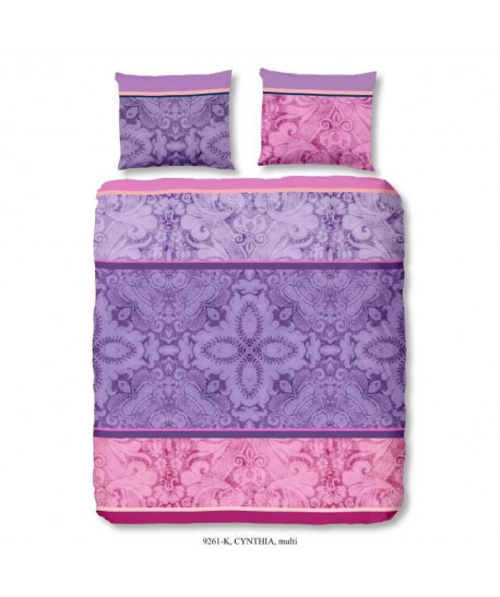 DESCANSO Parure de couette CYNTHIA 100% satin de coton  1 Housse de couette 200x200 cm  2 Taies d\'Oreillers 60x70 cm  Violet