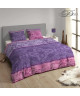 DESCANSO Parure de couette CYNTHIA 100% satin de coton  1 Housse de couette 200x200 cm  2 Taies d\'Oreillers 60x70 cm  Violet