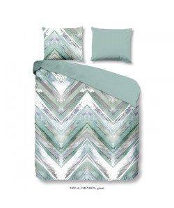 GOOD MORNING Parure de couette CHEVRON 100% coton  1 housse de couette 220x240 cm et 2 taies d\'oreiller 60x70 cm  Vert