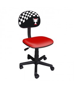 RACING Chaise de bureau enfant  Tissu noir et rouge avec impression drapeau F1 & coupe  L 54 x P 39,5 cm