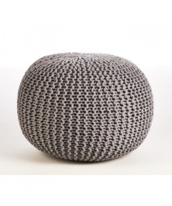 Pouf tricot JEF en polycoton  Ř40xH30 cm  Gris clair