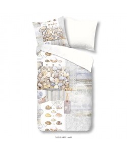 GOOD MORNING Parure de couette 100% coton Abel  Housse 140x200 cm  1 Taie d\'Oreiller 60x70 cm  Bleu pâle, beige et blanc