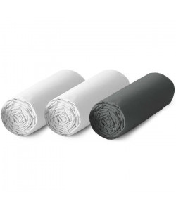 TODAY Lot de 3 draps housse 100% coton  160x200 cm  Blanc et gris anthracite