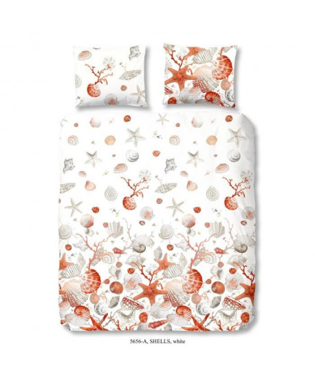 GOOD MORNING Parure de couette Coton SHELLS  1 housse de couette 200x200cm  2 taies d\'oreiller 60x70cm  Blanc