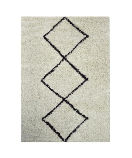 ASMA Tapis de salon Shaggy  Style berbere  100 x 150 cm  Beige creme  Poils longs