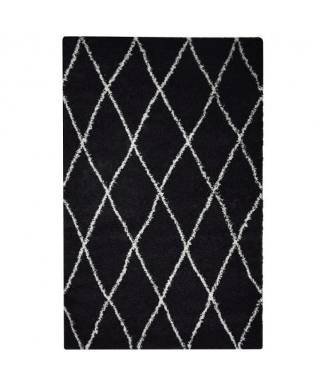 ASMA Tapis de salon Shaggy  Style berbere  100 x 150 cm  Noir  Poils longs