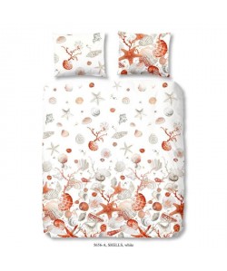 GOOD MORNING Parure de couette Coton SHELLS  1 housse de couette 220x240cm  2 taies d\'oreiller 60x70cm  Blanc