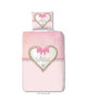 GOOD MORNING Parure de couette PINK HEART 100% coton  1 housse de couette 140x200 cm  1 taie d\'oreiller 60x70 cm  Rose