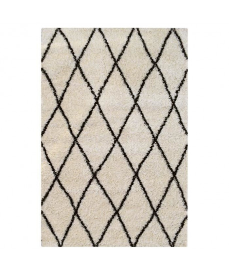 ASMA Tapis de salon Shaggy  Style berbere  100 x 150 cm  Beige creme  Poils longs