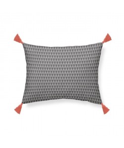 TODAY Coussin pompons Hippie Chic  Motif : triangles  30x40 cm  Orange corail et gris anthracite