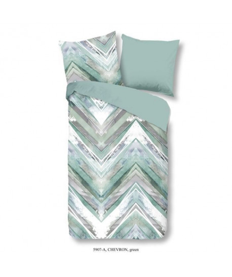 GOOD MORNING Parure de couette CHEVRON 100% coton  1 housse de couette 140x200 cm et 1 taie d\'oreiller 60x70 cm  Vert