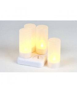 Set de 4 bougies LED  chargeur en PVC  H 10 x Ř 4 cm  Blanc  1 LED