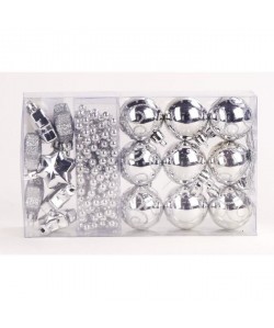 Kit de 14 suspensions de Noël en PVC  Boules, étoiles et guirlande  Ř 4 / 2,70 cm  Argent