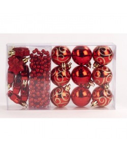 Kit de 14 suspensions de Noël en PVC  Boules, étoiles et guirlande  Ř 4 / 2,70 cm  Rouge