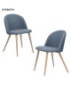 ZOMBA Lot de 2 Chaises de salle a manger  Métal revetu de tissu bleu  pieds décor bois  Scandinave  L 48 x P 50 cm