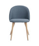 ZOMBA Lot de 2 Chaises de salle a manger  Métal revetu de tissu bleu  pieds décor bois  Scandinave  L 48 x P 50 cm