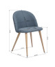 ZOMBA Lot de 2 Chaises de salle a manger  Métal revetu de tissu bleu  pieds décor bois  Scandinave  L 48 x P 50 cm