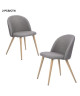 ZOMBA Lot de 2 Chaises de salle a manger  Métal revetu de tissu gris foncé  pieds décor bois  Scandinave  L 48 x P 50 cm