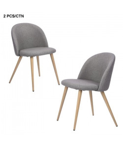 ZOMBA Lot de 2 Chaises de salle a manger  Métal revetu de tissu gris foncé  pieds décor bois  Scandinave  L 48 x P 50 cm