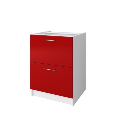 OBI Meuble bas casserolier avec 2 tiroirs L 60 cm  Blanc et rouge laqué brillant