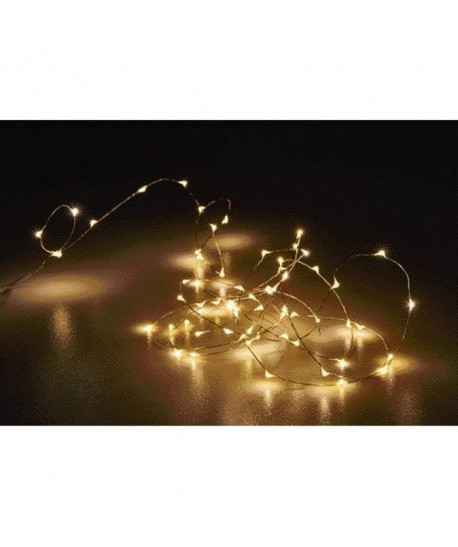 Guirlande de Noël filaire 64 LED en métal et PVC  L 3,2 m  Blanc chaud  Piles