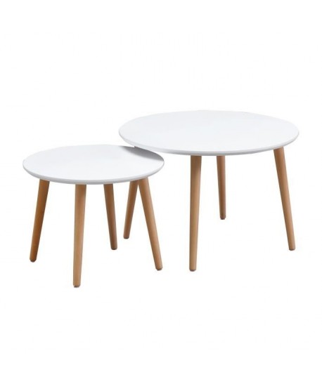 FINLANDEK 2 tables gigognes rondes INKERI scandinave  Blanc  L 60 x l 60 cm et L 45 x l 45 cm