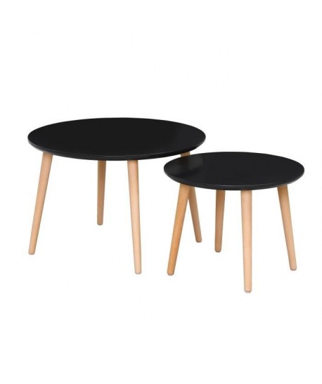 FINLANDEK 2 tables gigognes rondes INKERI scandinave  Noir  L 60 x l 60 cm et L 45 x l 45 cm