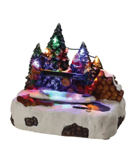 Scene scieurs avec pere Noël en bois  7 LED  16 cm   Multicolore