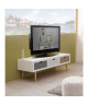Meuble TV 3 tiroirs Blanc Gris Pin 120x40x39 LORENZO