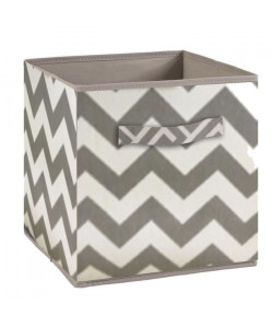 COMPO Tiroir de rangement  Tissu  27 x 27 x 28 cm  Motif Chevron  Gris et blanc