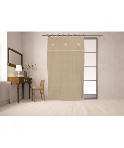 SOLEIL D\'OCRE Rideau a nouettes brodé EMILIE  135x250cm  Coton Taupe