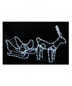 Animaux de Noël : Renne avec traineau LED en PVC et cuivre  7 m  Blanc