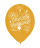 Lot de 8 Ballons  Latex  Happy Birthday  Imprimé 2 faces  Or