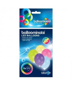 Lot de 5 Ballons avec LED  Latex  27,5 cm  Coloris assortis