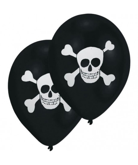 Lot de 8 Ballons  Latex  Tete de mort  Imprimé 2 faces  Noir